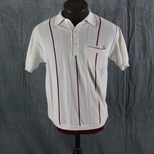 Vintage Golf Shirt - Red Stripe Textured 1/4 Button Down - Men's Medium